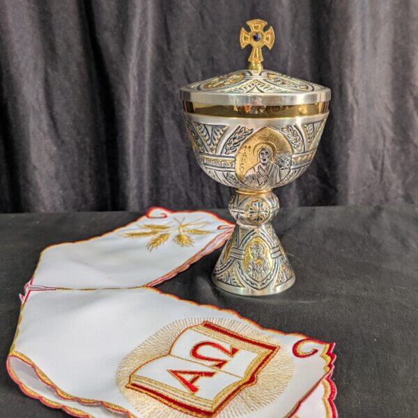 Ornate Italian Silver Coloured Metal and Gilt Brass Ciborium with Cover