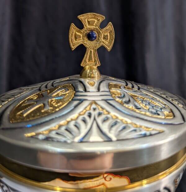 Ornate Italian Silver Coloured Metal and Gilt Brass Ciborium with Cover