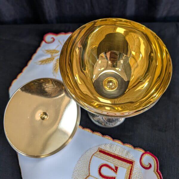 Ornate Italian Silver Coloured Metal and Gilt Brass Ciborium with Cover