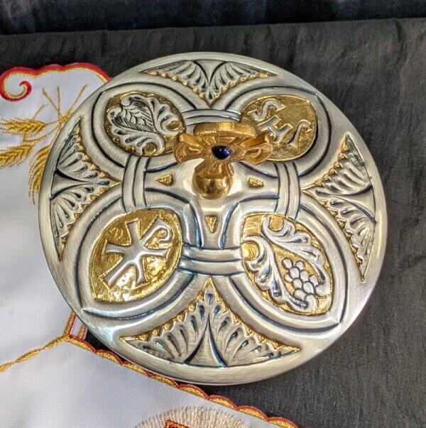 Ornate Italian Silver Coloured Metal and Gilt Brass Ciborium with Cover
