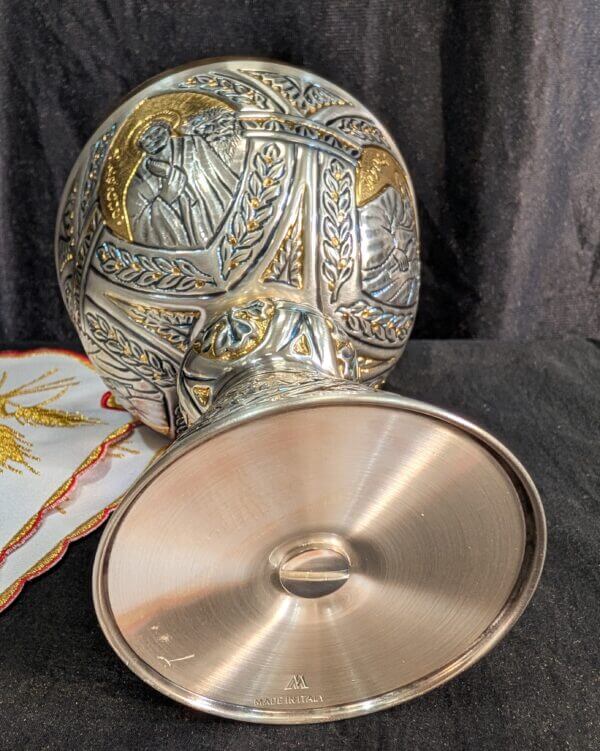 Ornate Italian Silver Coloured Metal and Gilt Brass Ciborium with Cover
