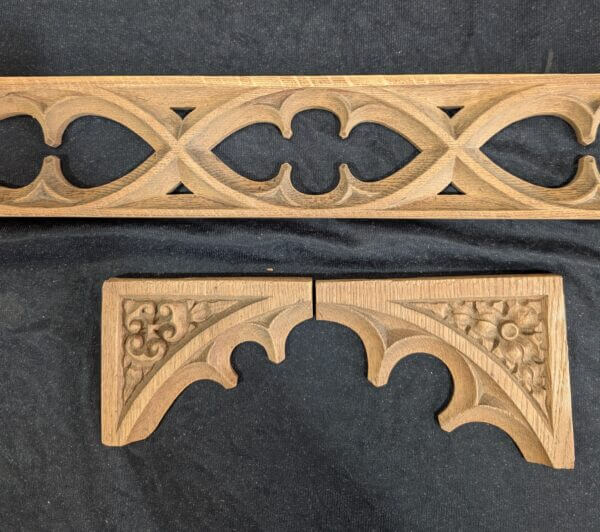Long & Narrow Carved Antique Gothic Feature Panel plus Not Quite Matching Archway