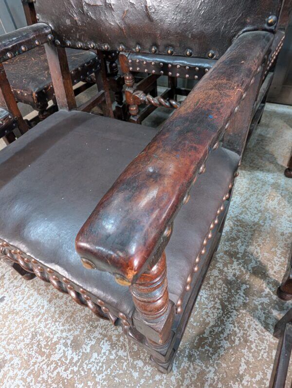 Set of 8 Baronial Leather & Oak Medieval Style Chairs