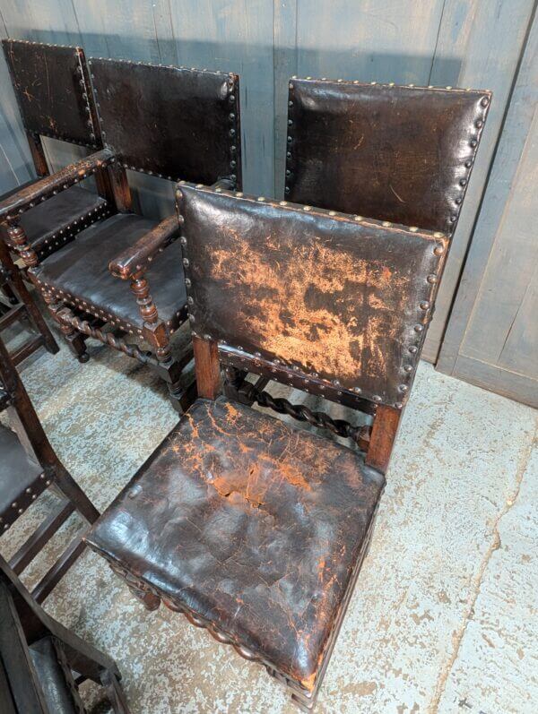 Set of 8 Baronial Leather & Oak Medieval Style Chairs