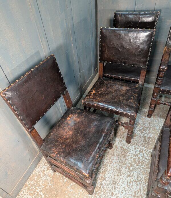 Set of 8 Baronial Leather & Oak Medieval Style Chairs