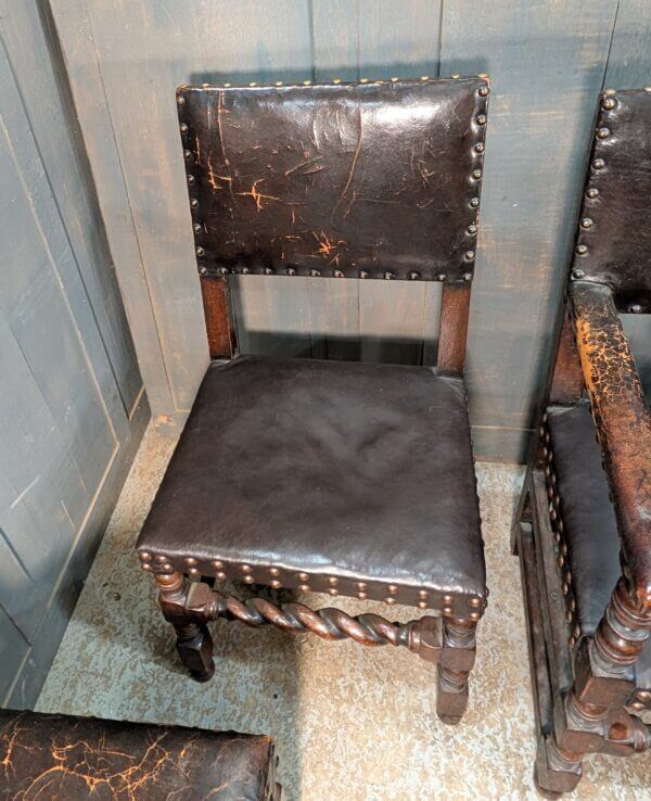 Set of 8 Baronial Leather & Oak Medieval Style Chairs