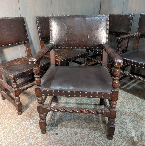 Set of 8 Baronial Leather & Oak Medieval Style Chairs