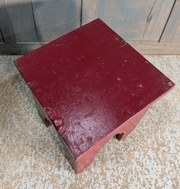 Simple Antique Red Painted Pine Gothic Stool