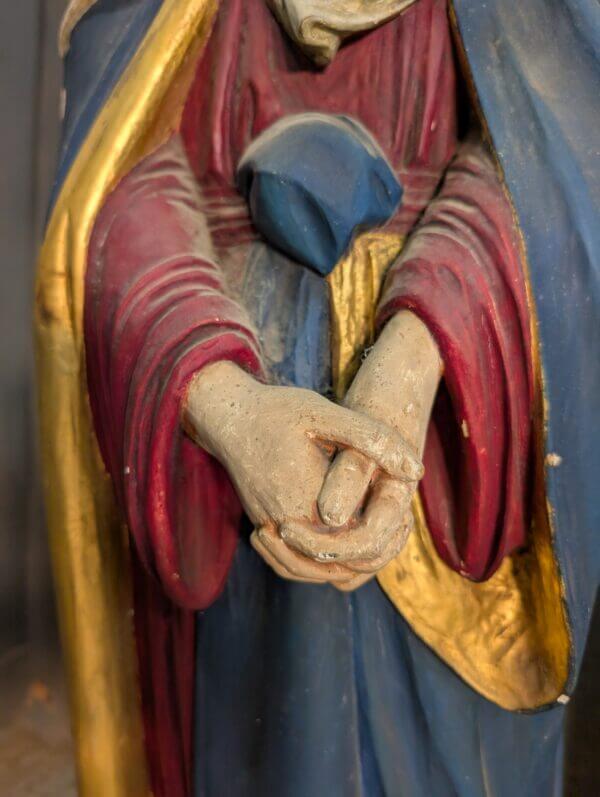 Matching Carved Antique Wooden Pair of Religious Statues St Mary & St John