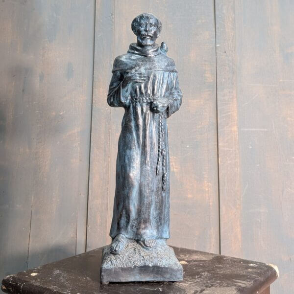 Heavy Bronzed Religious Statue of St Francis of Assisi