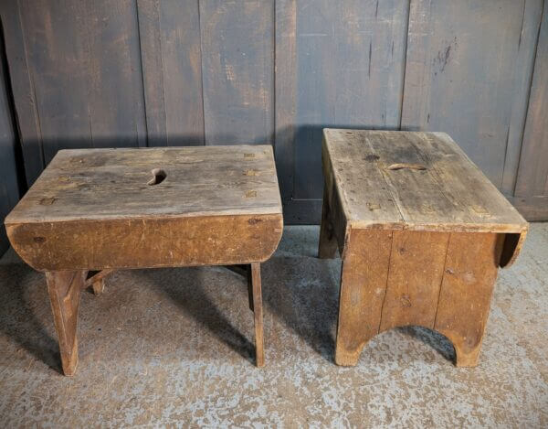 Two Rustic Pine Large Handmade 1860's Stools