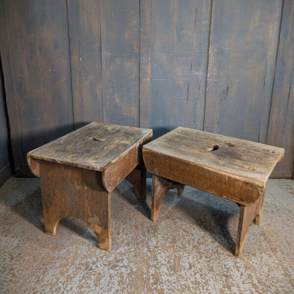 Two Rustic Pine Large Handmade 1860's Stools