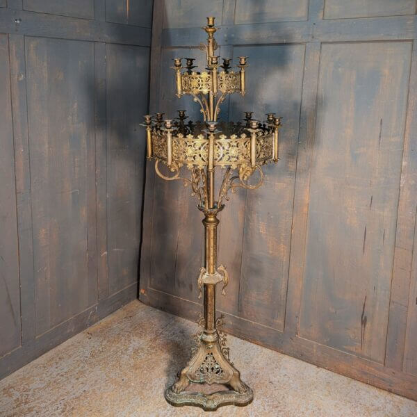 French Rocco Revival 1890's Grand Eccleisistical Brass Floor Candleabra