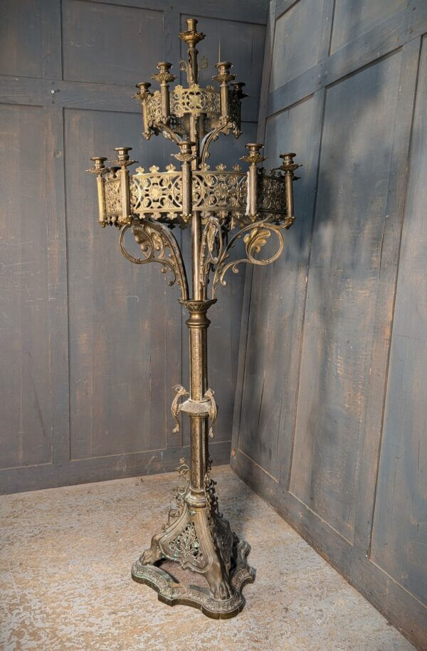 French Rocco Revival 1890's Grand Eccleisistical Brass Floor Candleabra