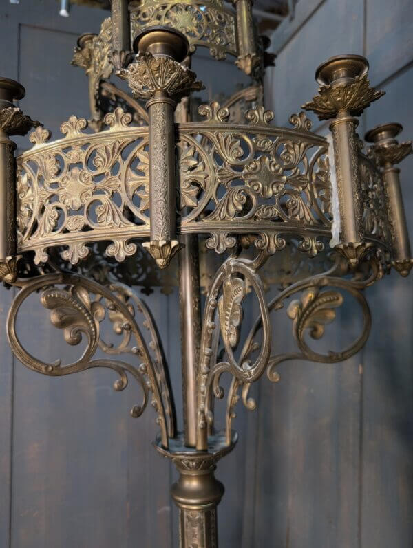 French Rocco Revival 1890's Grand Eccleisistical Brass Floor Candleabra