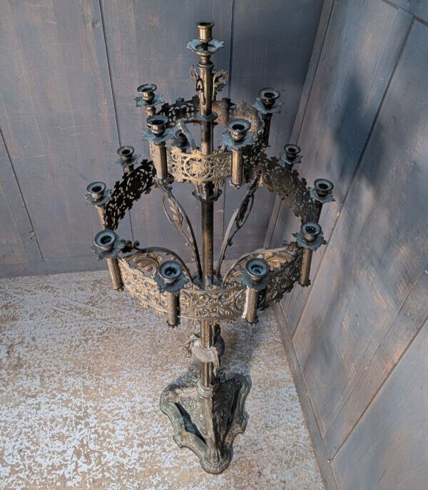 French Rocco Revival 1890's Grand Eccleisistical Brass Floor Candleabra