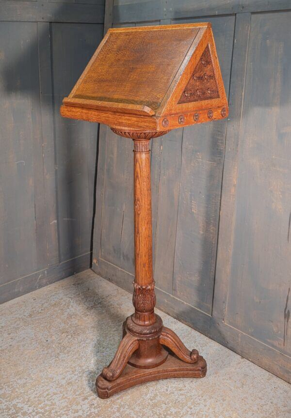 Carved Classic Oak Pedestal Lectern from a School Chapel