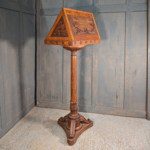 Carved Classic Oak Pedestal Lectern from a School Chapel