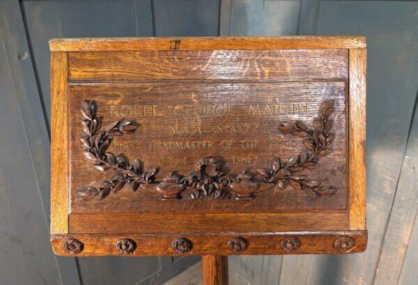 Carved Classic Oak Pedestal Lectern from a School Chapel