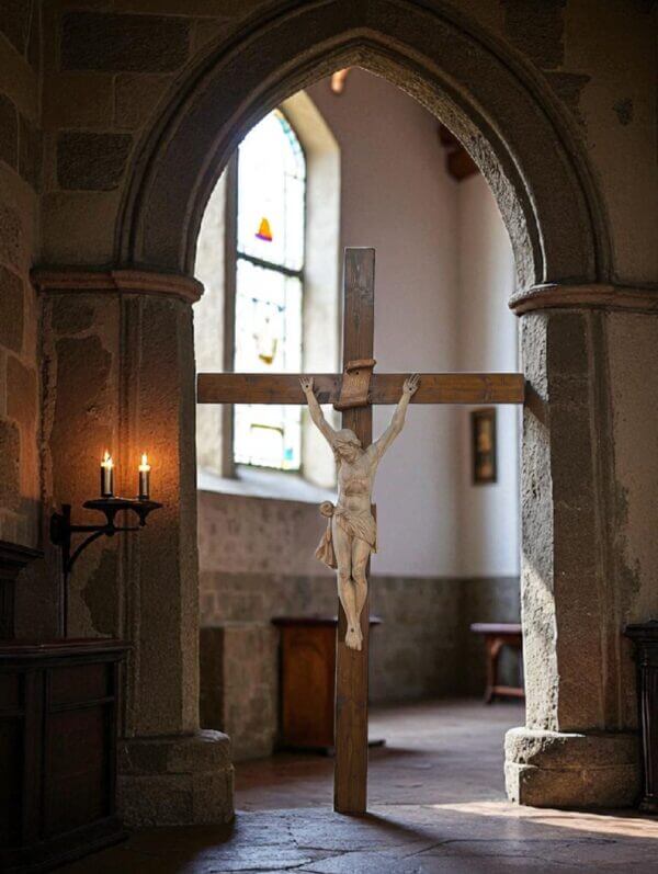 Imposing & Striking Nearly Life size Belgian Convent Antique Crucifix