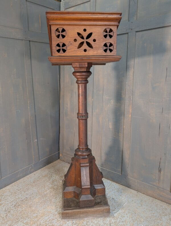 Handsome 1860's Gothic Oak Pedestal Church Lectern from St Giles Darlton