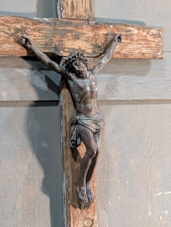 Bell Tower Find Very Distressed Pine & Copper Larger Size Crucifix