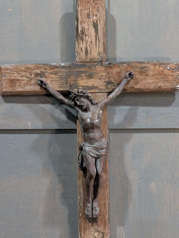 Bell Tower Find Very Distressed Pine & Copper Larger Size Crucifix