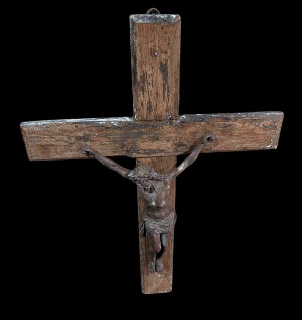 Bell Tower Find Very Distressed Pine & Copper Larger Size Crucifix