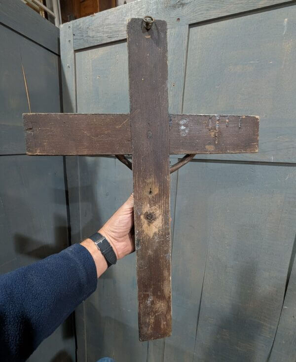 Bell Tower Find Very Distressed Pine & Copper Larger Size Crucifix