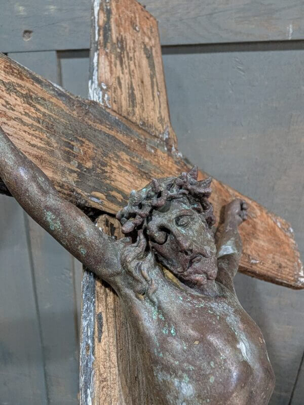 Bell Tower Find Very Distressed Pine & Copper Larger Size Crucifix