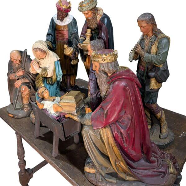 Beautiful Antique Large Church Eight Figure Nativity Set