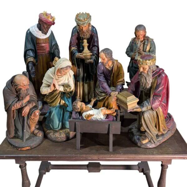 Beautiful Antique Large Church Eight Figure Nativity Set