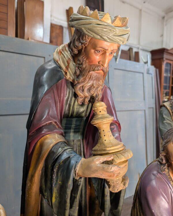Beautiful Antique Large Church Eight Figure Nativity Set