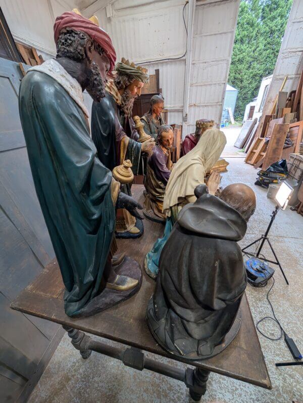 Beautiful Antique Large Church Eight Figure Nativity Set