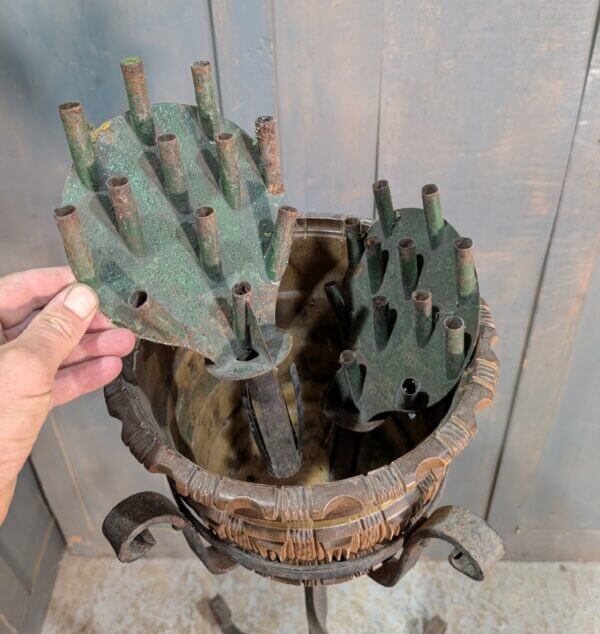 Wrought Iron Plant Stand with Faux Wood Bucket & Bloom Holders