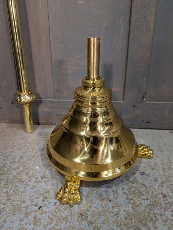 Very Tall Highly Polished Baroque Style Brass Processional Cross with Claw Foot Stand