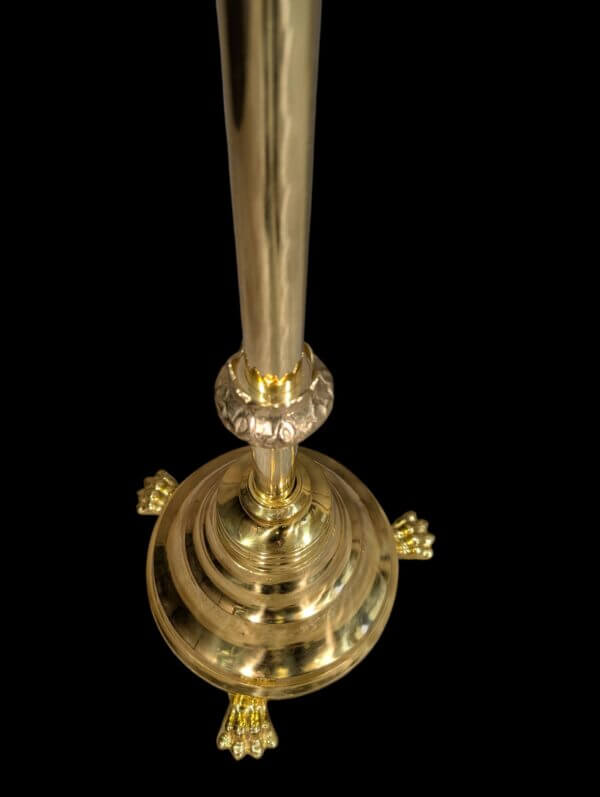 Very Tall Highly Polished Baroque Style Brass Processional Cross with Claw Foot Stand