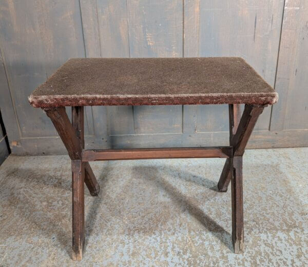 Unusual Antique Pine Carpet Topped Small X-Frame Table