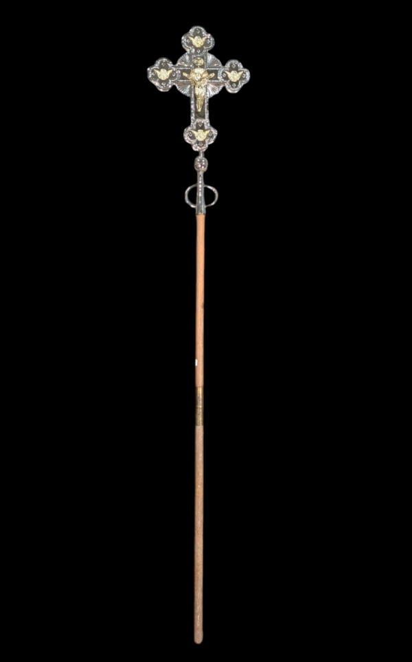 Orthodox Holy Land Silver & Gold Metal Large Processional Cross with Putti