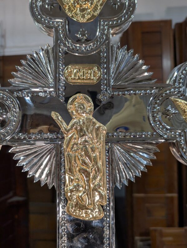 Orthodox Holy Land Silver & Gold Metal Large Processional Cross with Putti