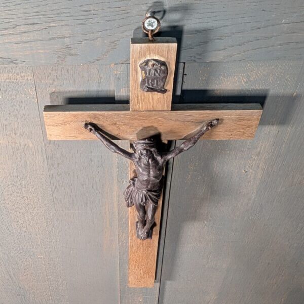 Heavy Medium Size Oak & Metal Pulpit Crucifix from St Giles Darlton