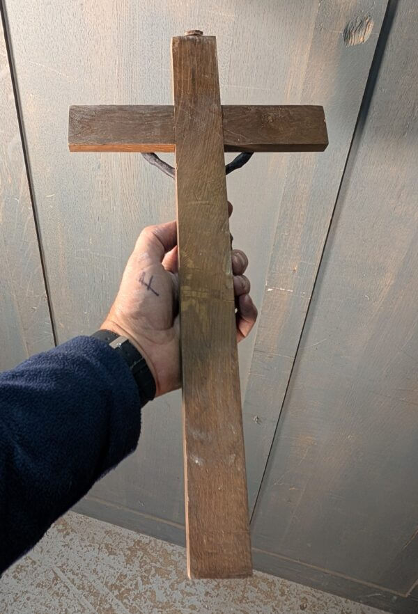 Heavy Medium Size Oak & Metal Pulpit Crucifix from St Giles Darlton