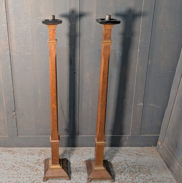 Pair of Vintage Oak Pavement Candlesticks
