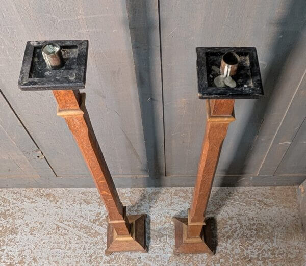 Pair of Vintage Oak Pavement Candlesticks