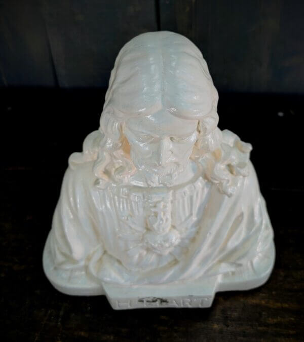 Large White Antique French Bust of Christ the Sacred Heart