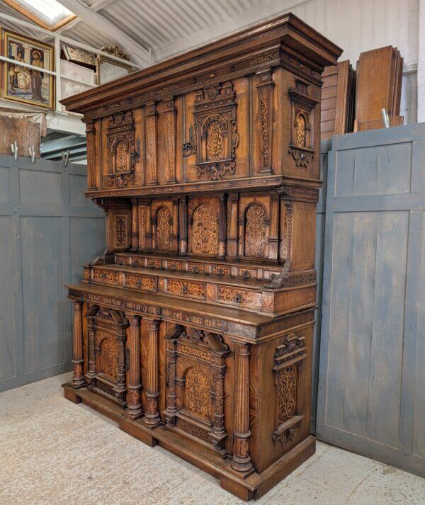 Fantastic 1888 Outsize German Oak Walnut Marquetry Cabinet