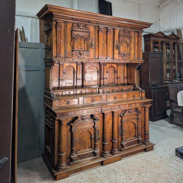Fantastic 1888 Outsize German Oak Walnut Marquetry Cabinet