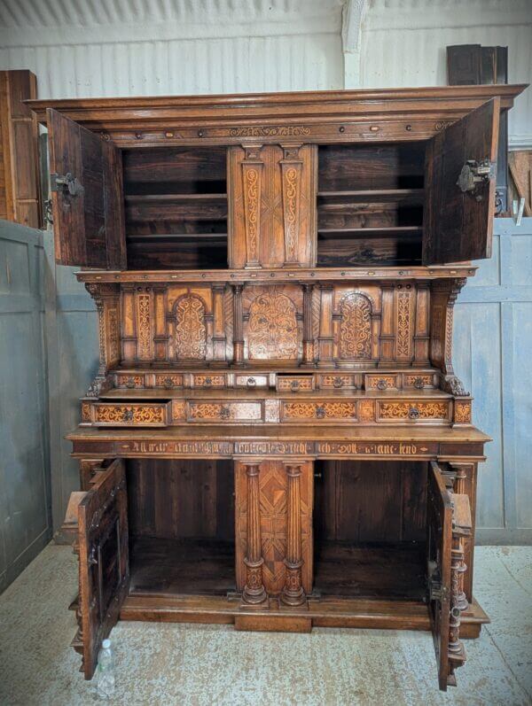 Fantastic 1888 Outsize German Oak Walnut Marquetry Cabinet