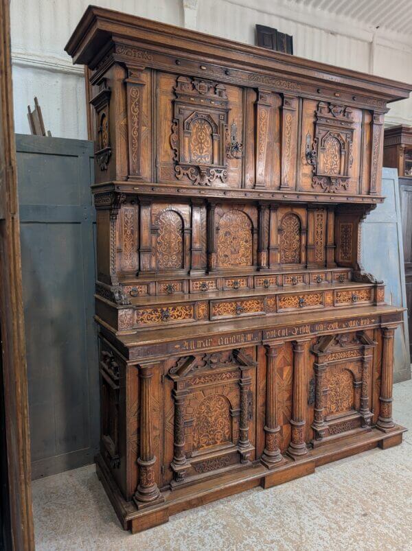 Fantastic 1888 Outsize German Oak Walnut Marquetry Cabinet