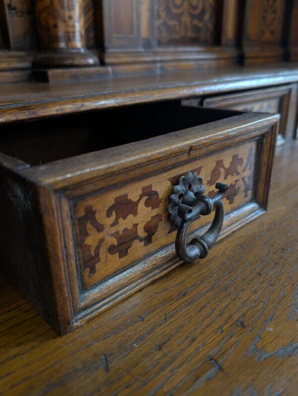 Fantastic 1888 Outsize German Oak Walnut Marquetry Cabinet